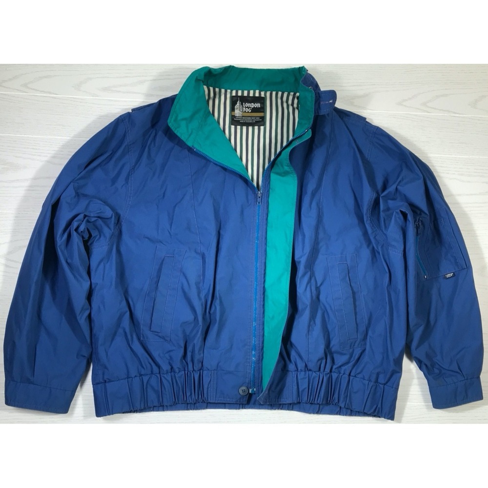 Vintage London Fog Bomber Jacket Men 3X Blue Full Zip Pockets Retro Dad 70s 80s